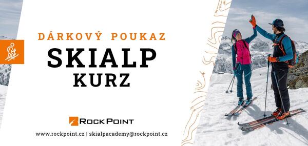 Ukázka dárkové poukázky na Rock Point skialpový kurz - přední strana